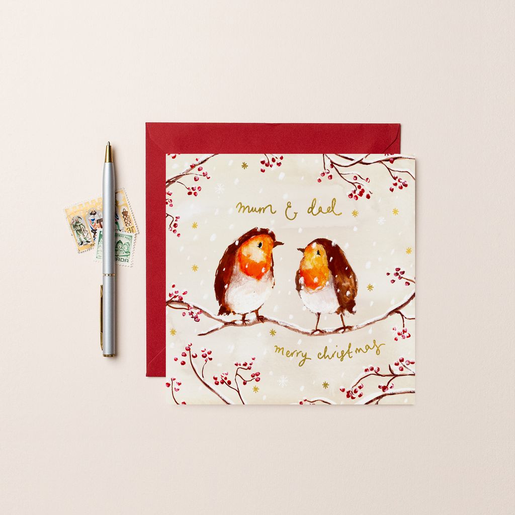 Foil Christmas Mum & Dad Robins Card
