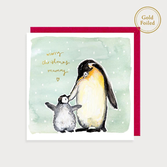 Foil Christmas Mummy Penguins Card