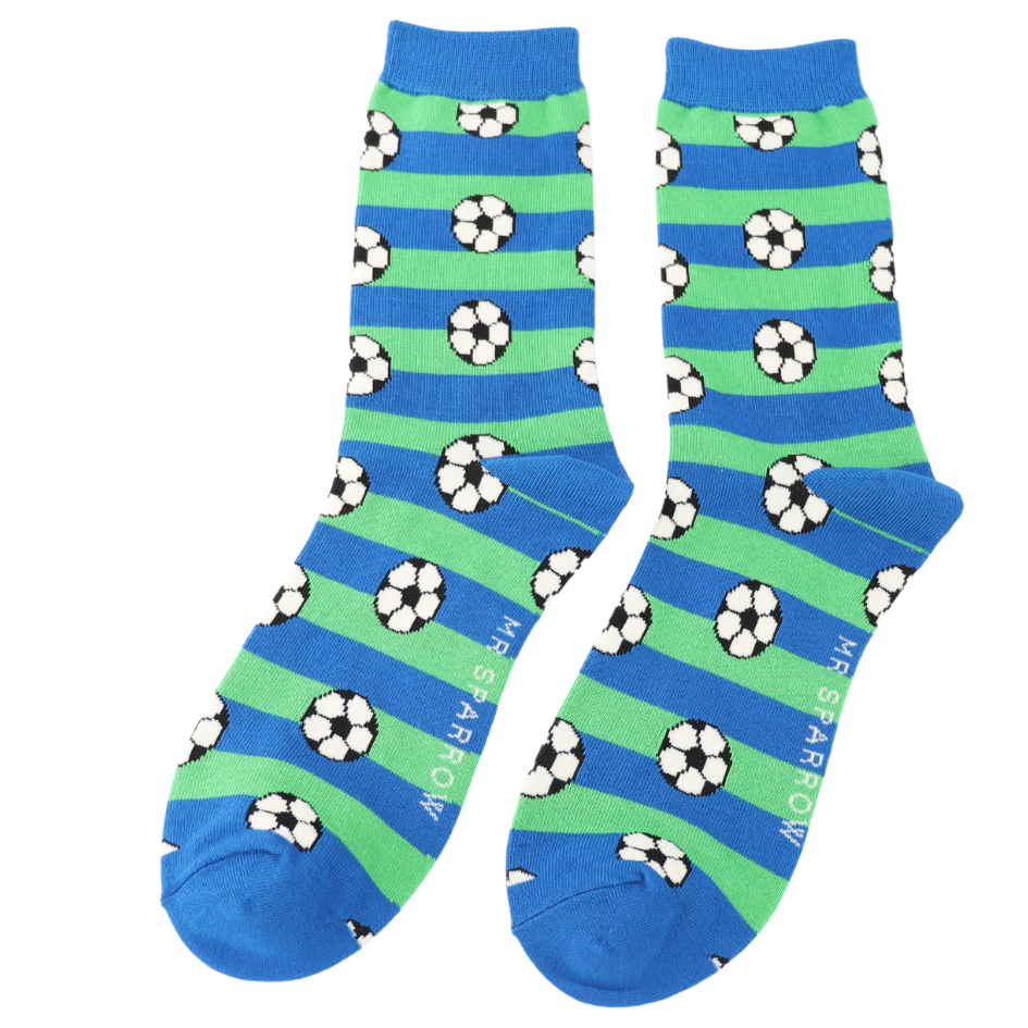 Men's Bamboo Socks Football Stripes Blue & Green
