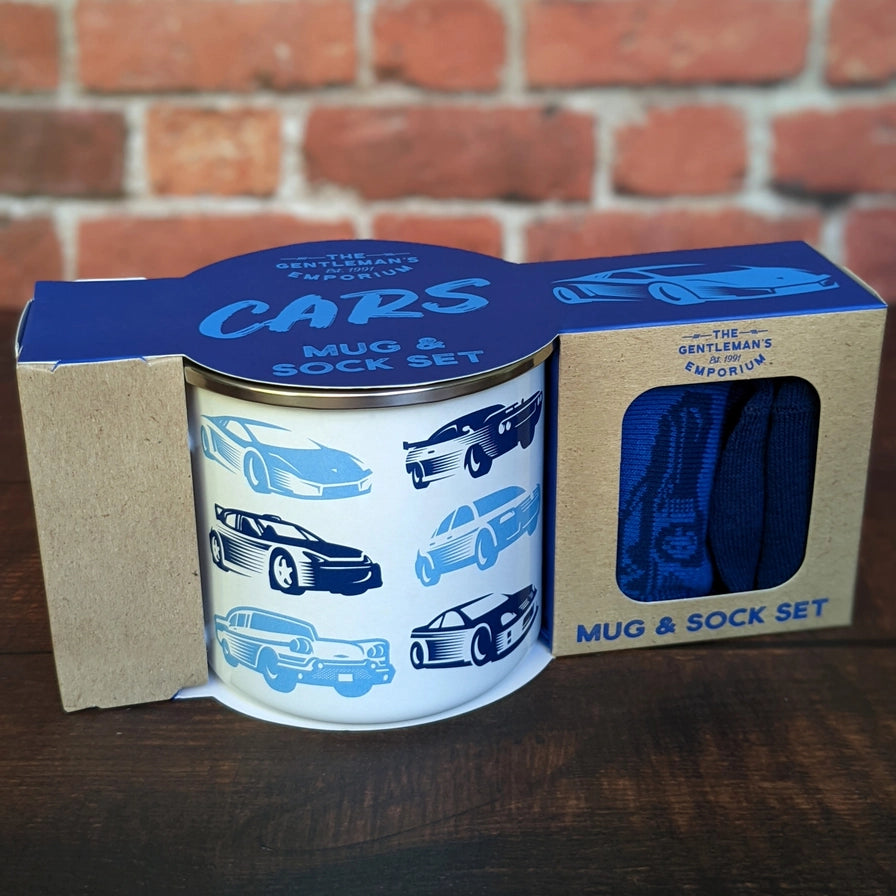 Gentleman's Emporium Cars Enamel Mug & Socks Set