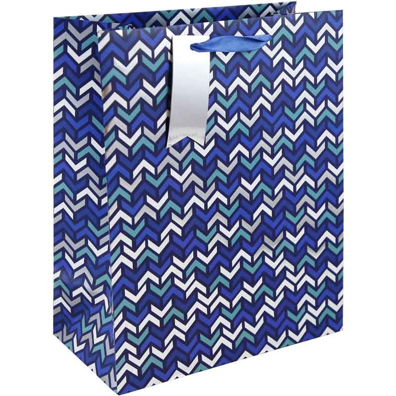 Gift Bag Large Blue Chevrons