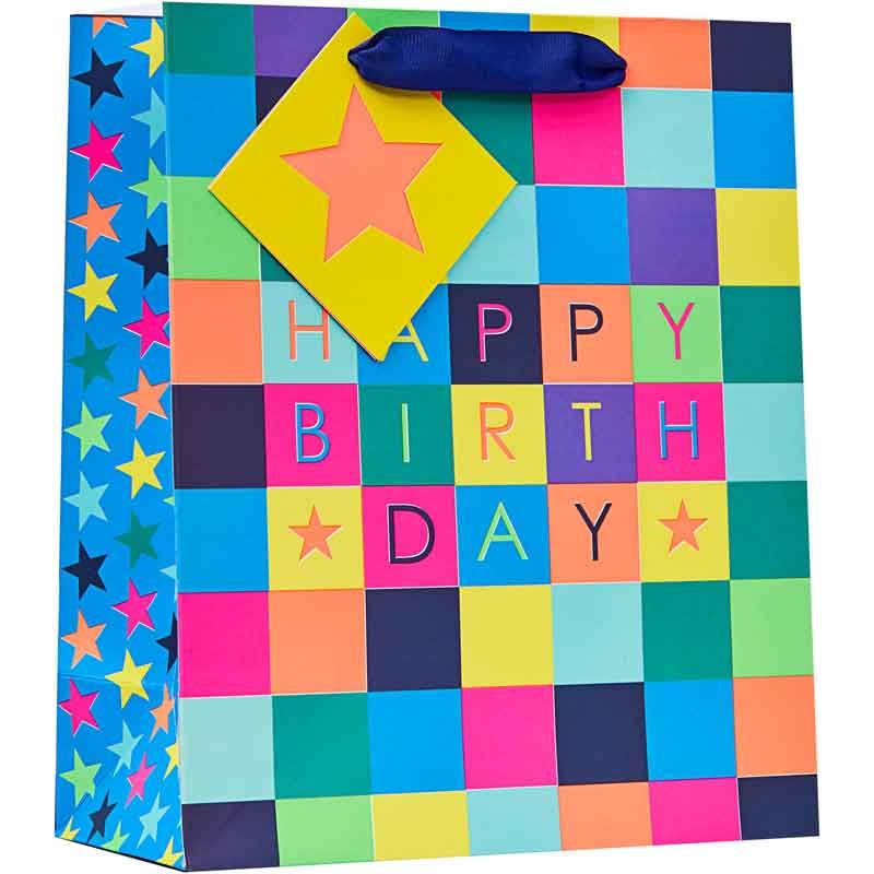 Gift Bag Medium Bright Checks