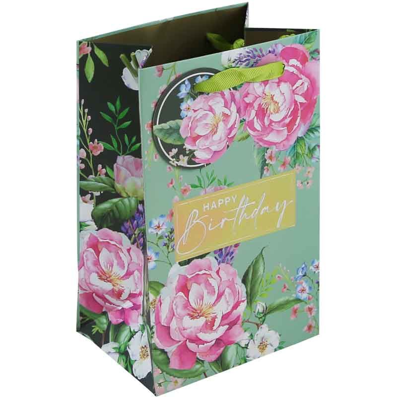 Gift Bag Small Aqua Peonies