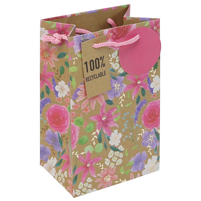 Gift Bag Small Kraft Flowers
