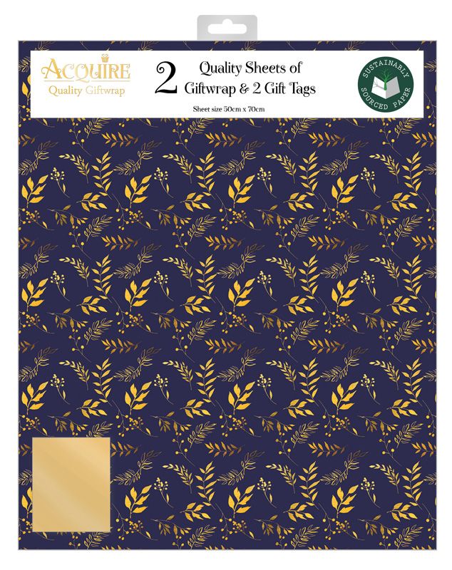 Gift Wrap Pack Blue Leaves