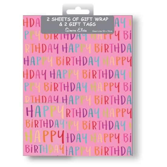 Gift Wrap Pack Pink Birthday Text