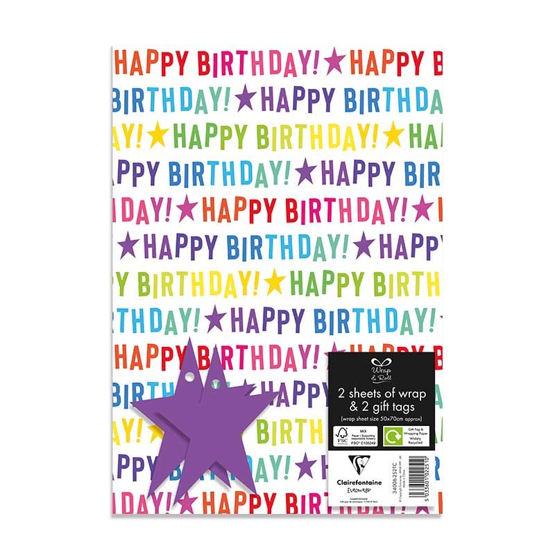 Gift Wrap Pack Rainbow Text Birthday