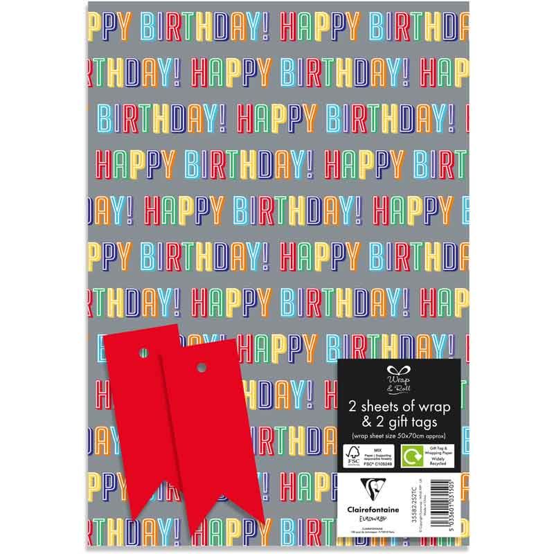 Gift Wrap Pack Rainbow Text Birthday