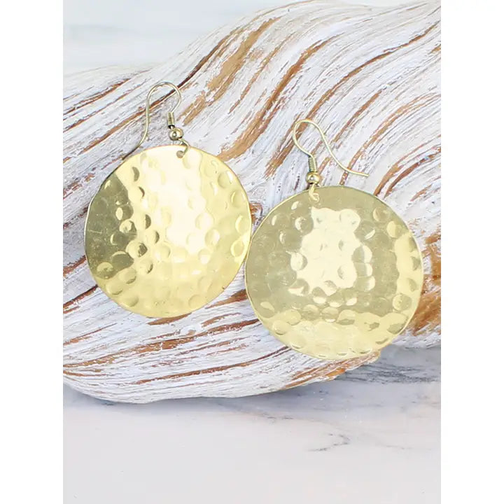 Suzie B Gold Coloured Hammered Disc Earrings