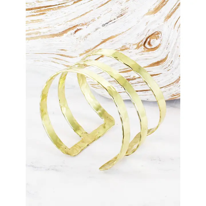 Suzie B Gold Coloured Hammered Triple Bar Cuff