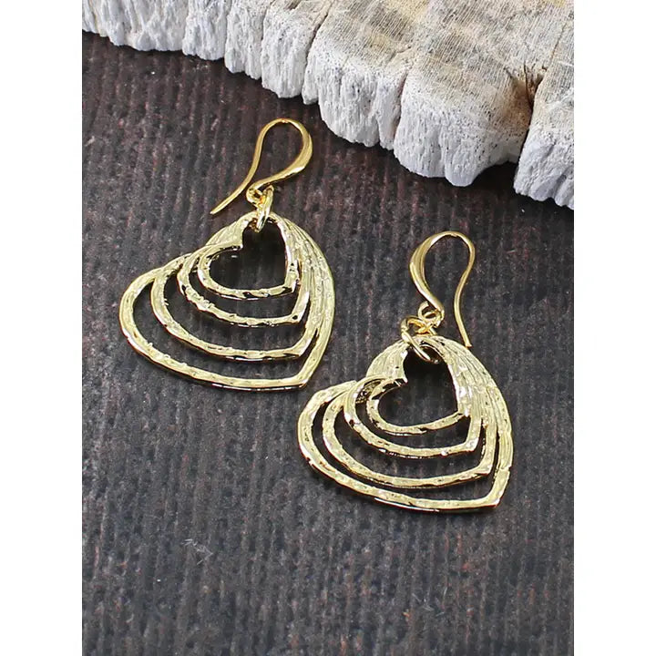 Suzie B Gold Plate Stacked Heart Earrings