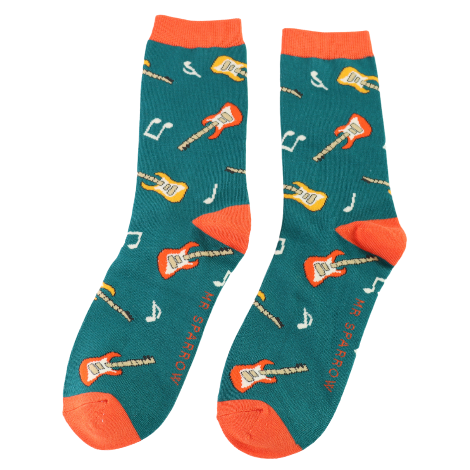 Men's Bamboo Socks Guitars Teal