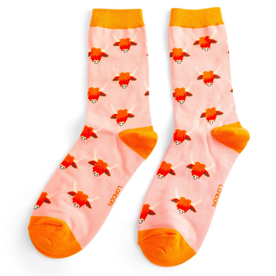 Bamboo Socks Highland Cows Pink