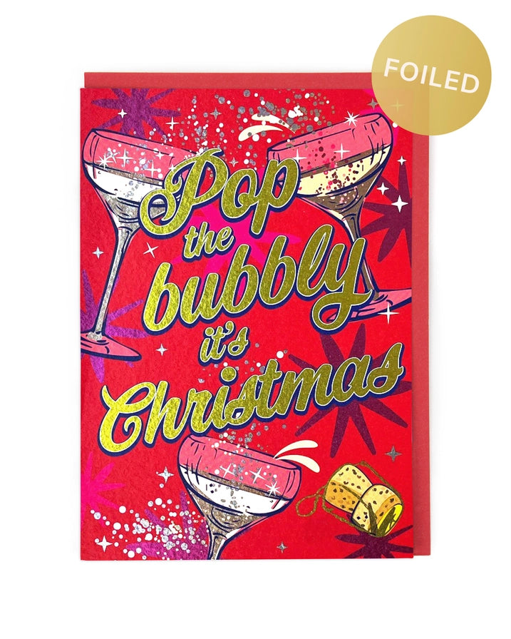 Hot Foil Pop The Bubbly Christmas Card