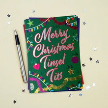 Load image into Gallery viewer, Hot Foil Tinsel Tits Christmas Card
