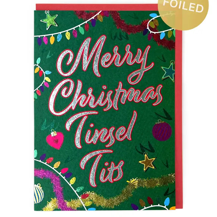 Hot Foil Tinsel Tits Christmas Card
