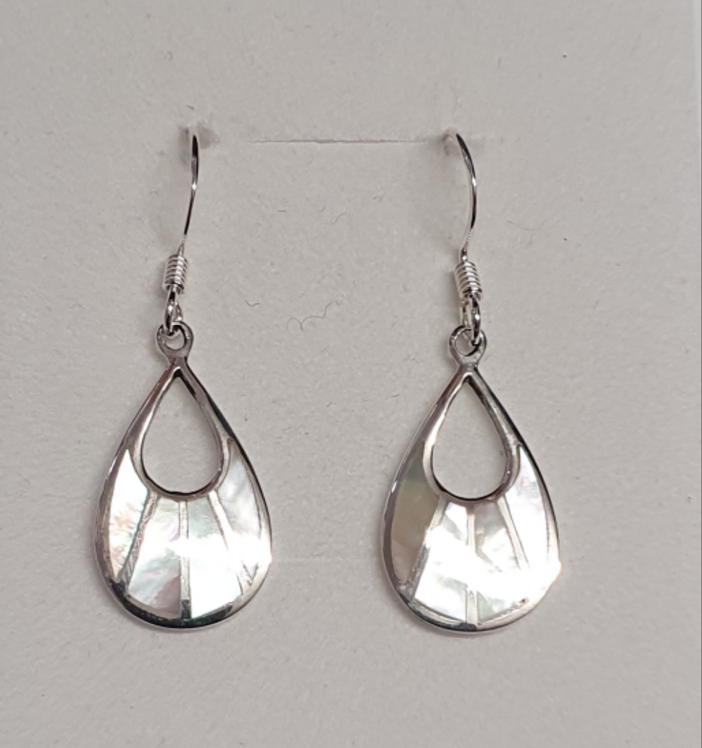 Sterling Silver Loop Earrings Mother of Pearl