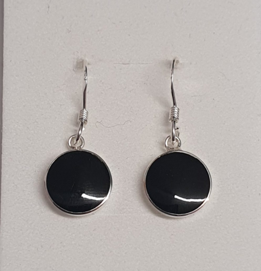 Sterling Silver Circle Earrings Black Onyx