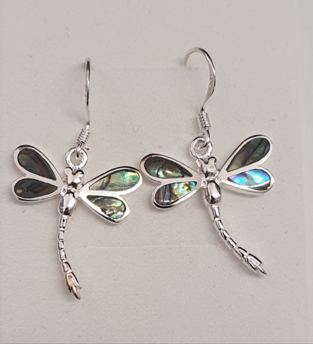 Sterling Silver Dragonfly Earrings Abalone