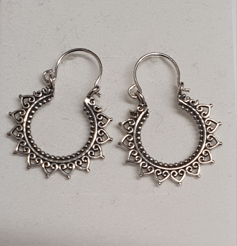Sterling Silver Aztec Hoop Earrings