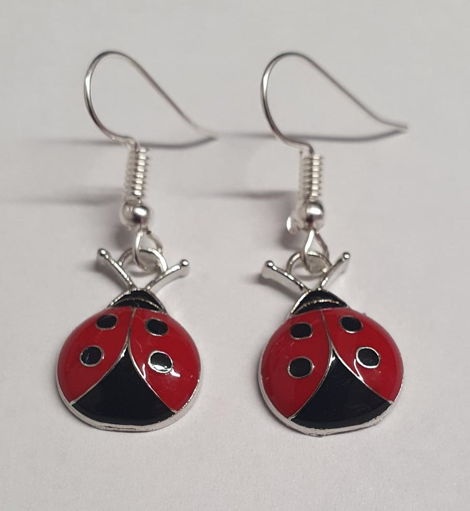 Enamel Ladybird Retro Drop Earrings