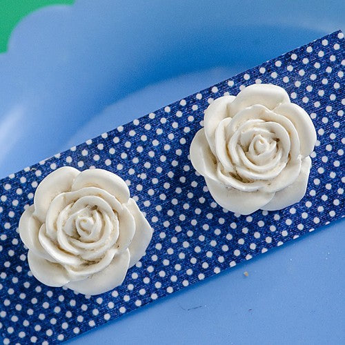 Resin Large Rose Earrings Chalky White