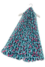 Load image into Gallery viewer, Leopard Print Scarf Turquoise
