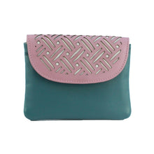 Load image into Gallery viewer, Luna Leather Purse Teal &amp; Pink
