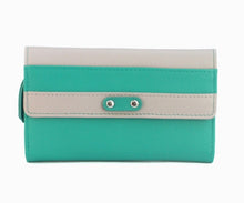 Load image into Gallery viewer, Madison Leather Purse Turquoise &amp; Grey
