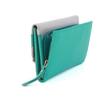 Load image into Gallery viewer, Madison Leather Purse Turquoise &amp; Grey
