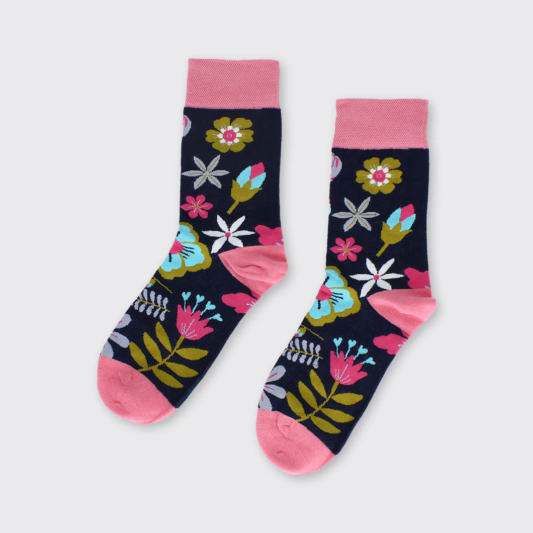 Millie Mae Socks Navy Floral