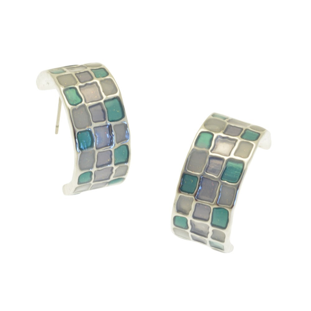 Miss Milly Aqua & Blue Mosaic Hoop Earrings