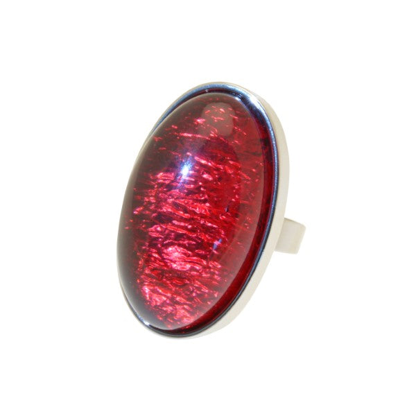 Miss Milly Large Resin Oval Ring Dark Red