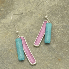 Load image into Gallery viewer, Miss Milly Teal &amp; Pink Bar Earrings
