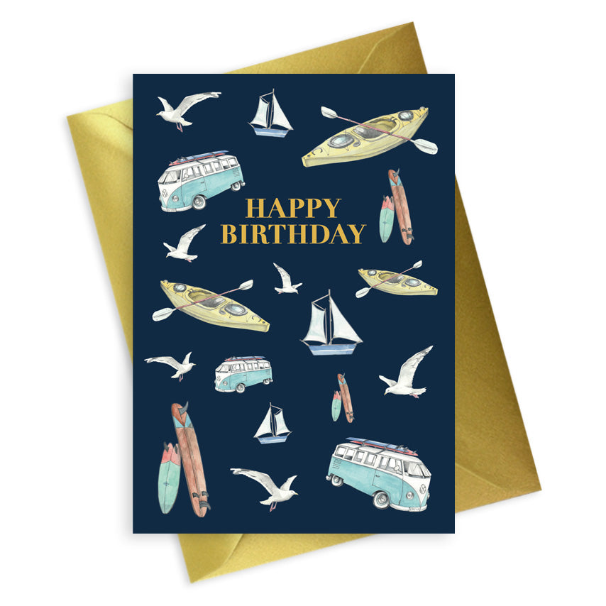 Navy Blue Happy Birthday Beach Life Card