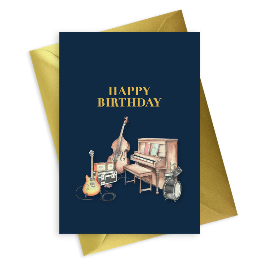 Navy Blue Happy Birthday Music Card