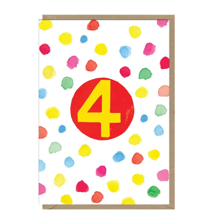 Fab Neon Spot Age 4 Birthday Card