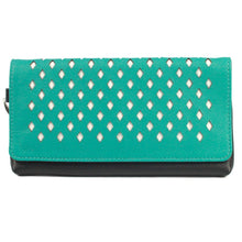 Load image into Gallery viewer, Nina Leather Purse &amp; Phone Case Teal &amp; Black
