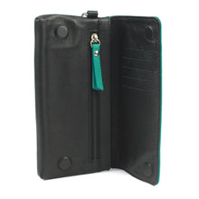 Load image into Gallery viewer, Nina Leather Purse &amp; Phone Case Teal &amp; Black
