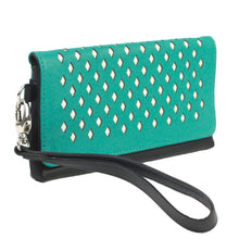 Load image into Gallery viewer, Nina Leather Purse &amp; Phone Case Teal &amp; Black
