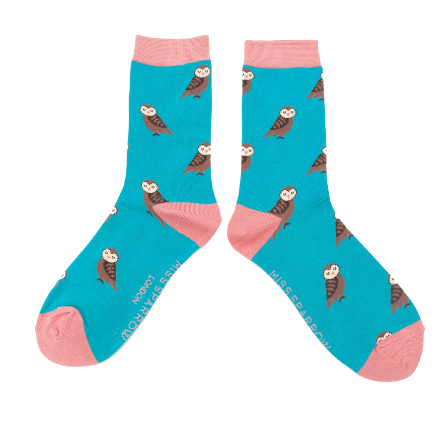 Bamboo Socks Owls Turquoise