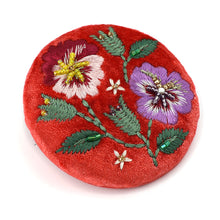 Load image into Gallery viewer, POM Coral Pansies Velvet Compact Mirror

