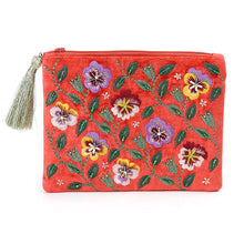 Load image into Gallery viewer, POM Coral Pansies Velvet Zip Purse
