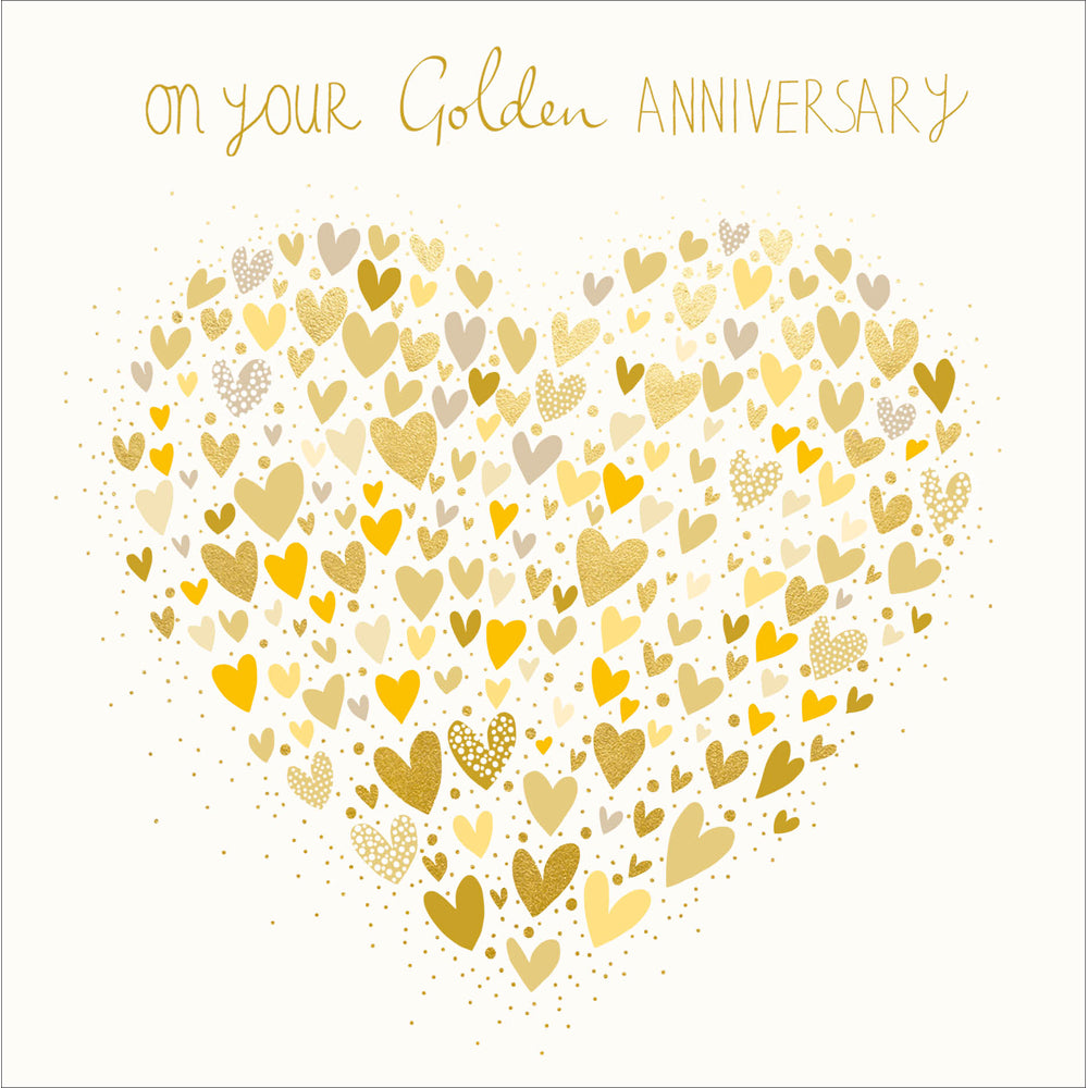 Peach & Prosecco Golden Anniversary Hearts Card