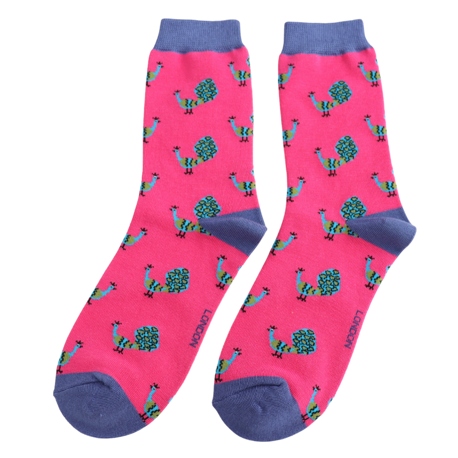 Bamboo Socks Peacocks Hot Pink