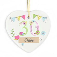 Load image into Gallery viewer, Personalised Age &amp; Name Bunting Ceramic Heart
