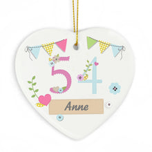 Load image into Gallery viewer, Personalised Age &amp; Name Bunting Ceramic Heart
