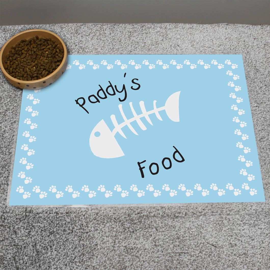 Personalised Blue Cat Fishbone Feeding Mat