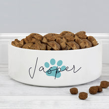 Load image into Gallery viewer, Personalised Blue Paw Print Medium Pet Bowl
