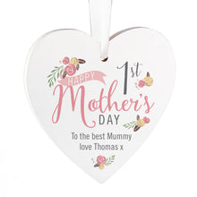Load image into Gallery viewer, Personalised Floral 1st Mother&#39;s Day Wooden Heart
